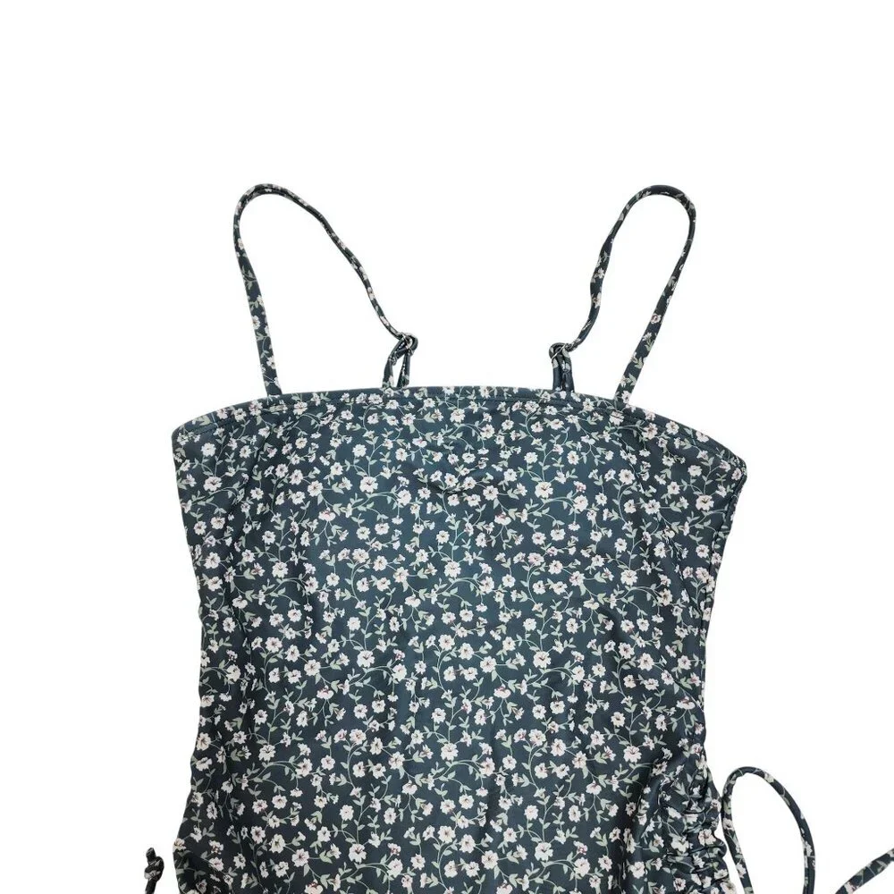 Floral One-Piece Swimsuit Adjustable Side Ties Spaghetti Straps Womens Size XS - Picture 3 of 6